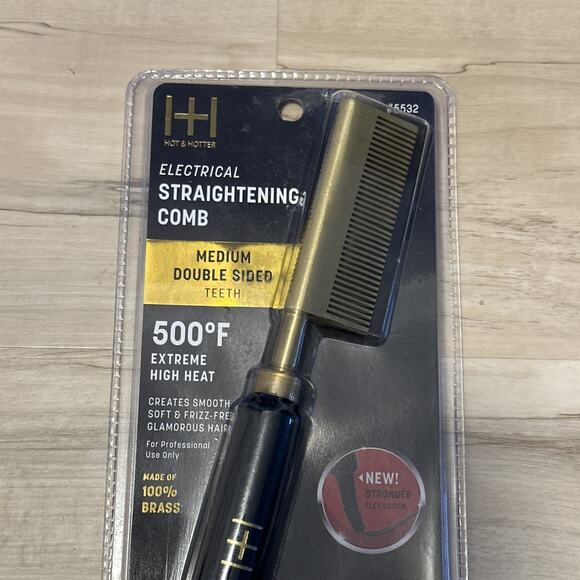 H&H Medium Wide Teeth Electrical Straightening Comb Black/Gold NEW - Picture 2 of 4